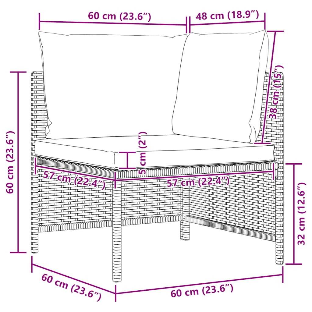 3 részes fekete polyrattan kerti ülőgarnitúra párnával