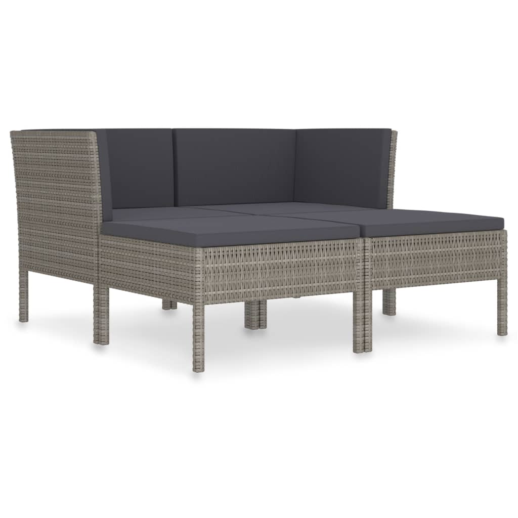 4 részes szürke polyrattan kerti bútorszett párnákkal