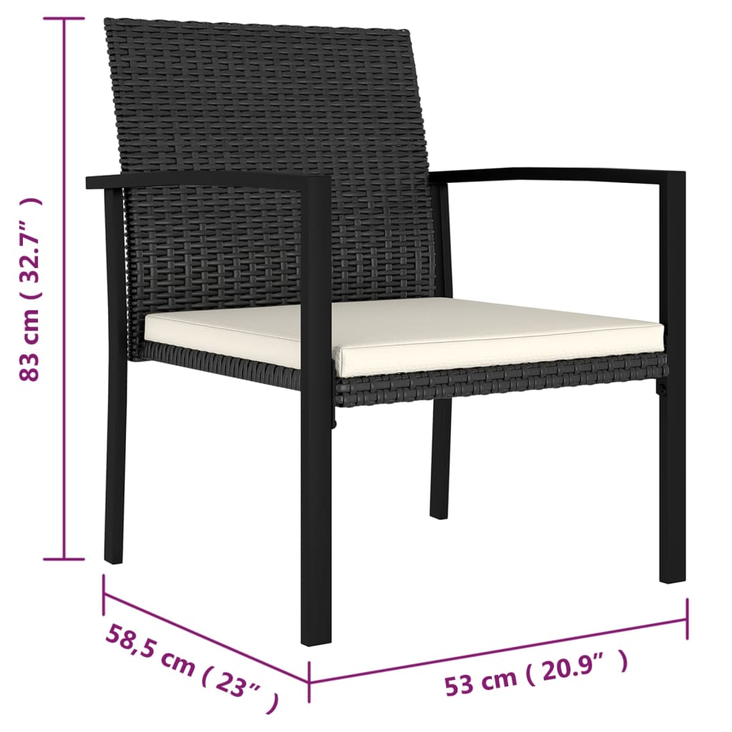 2 db fekete polyrattan kerti étkezőszék