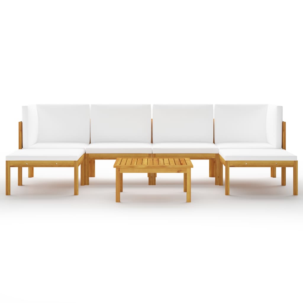 7 részes tömör akácfa kerti ülőgarnitúra krémszínű párnákkal