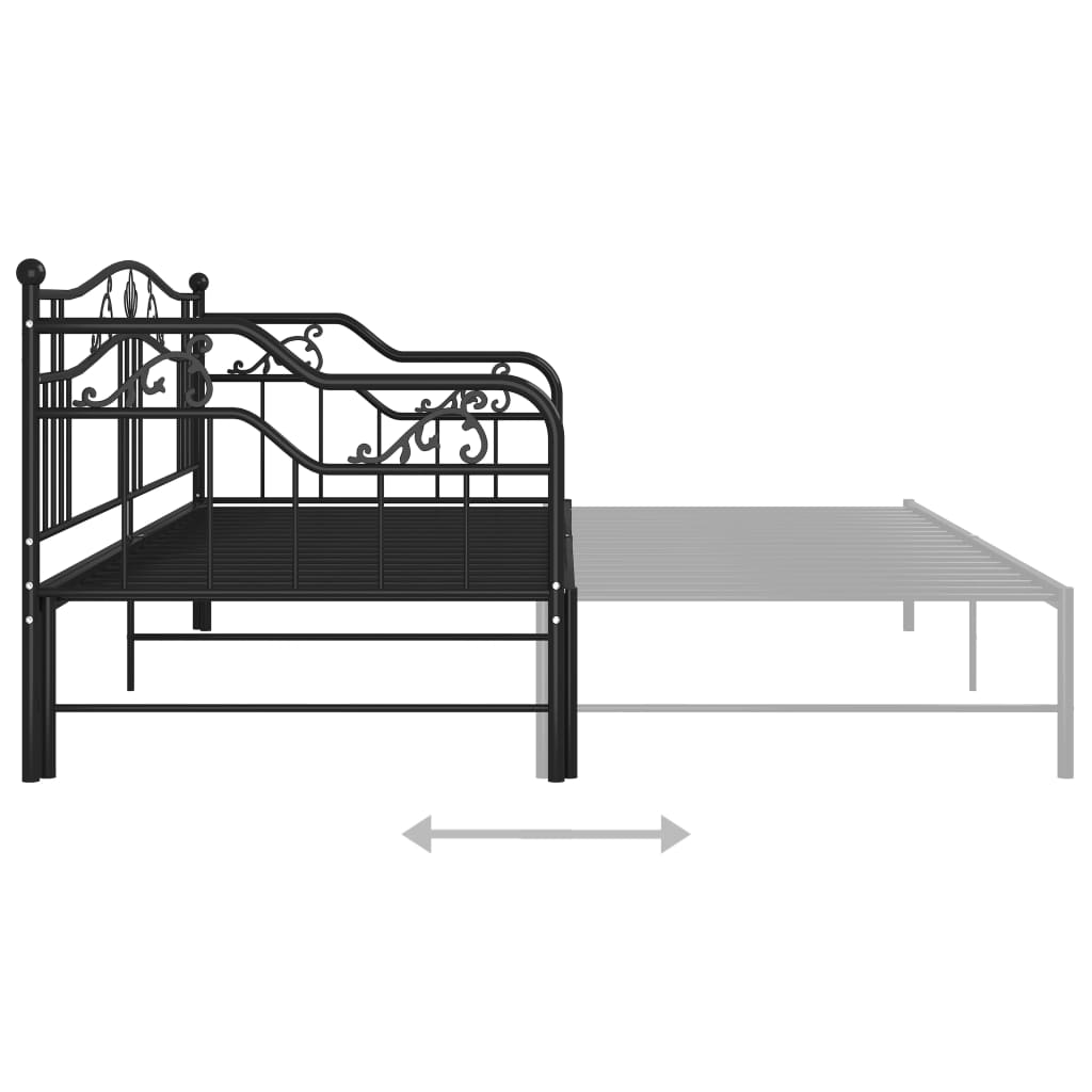 Fekete fém kihúzható kanapéágykeret 90 x 200 cm