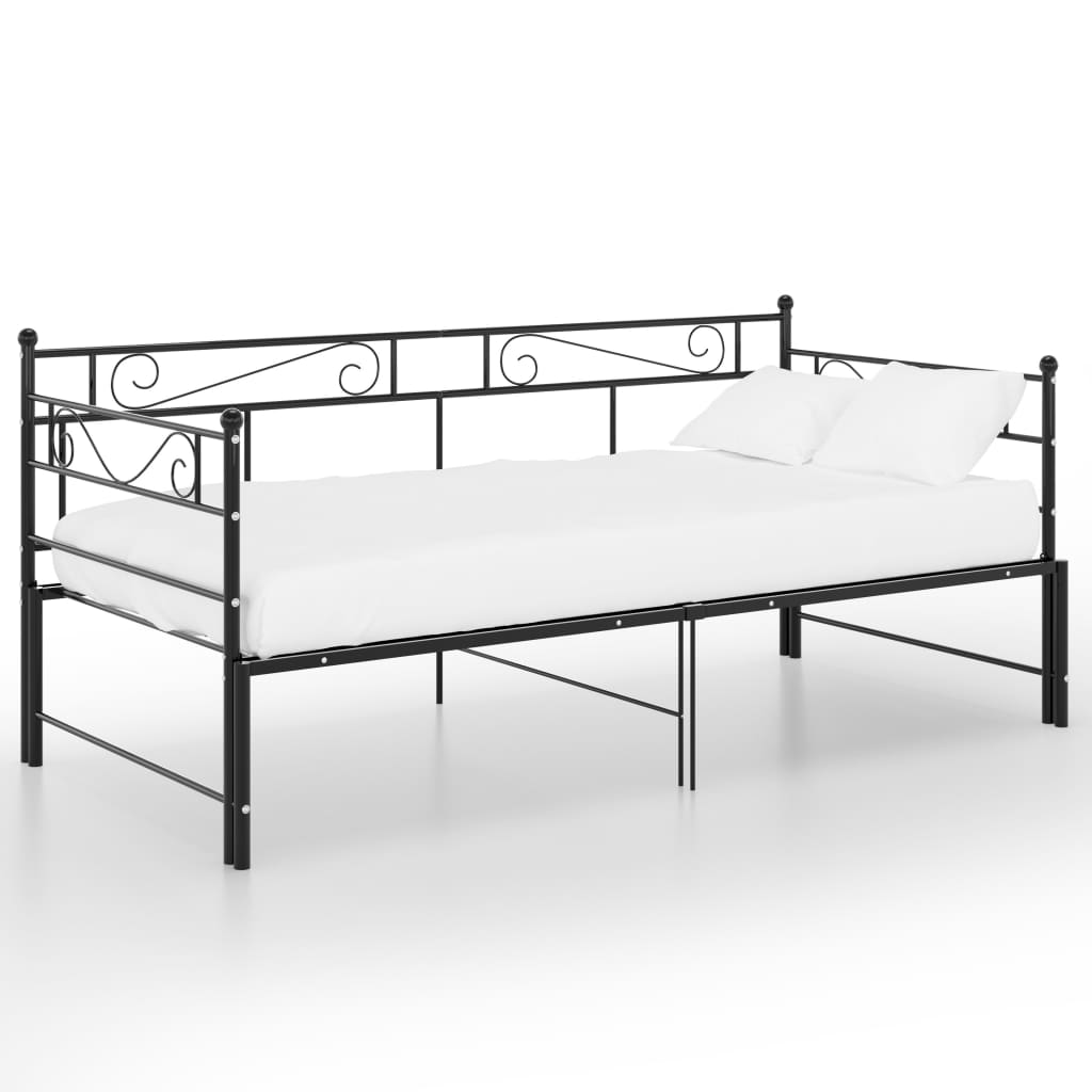 Fekete fém kihúzható kanapéágykeret 90 x 200 cm