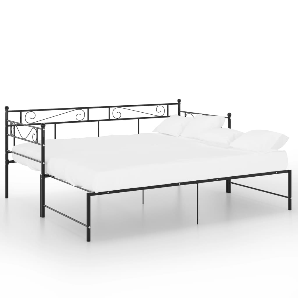 Fekete fém kihúzható kanapéágykeret 90 x 200 cm