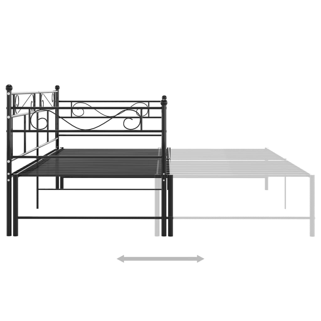 Fekete fém kihúzható kanapéágykeret 90 x 200 cm