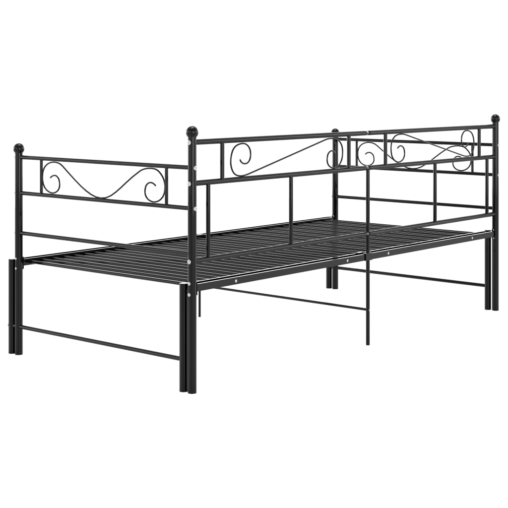 Fekete fém kihúzható kanapéágykeret 90 x 200 cm