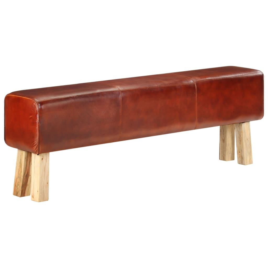 Barna valódi bőr és tömör mangófa tornapad 160 cm