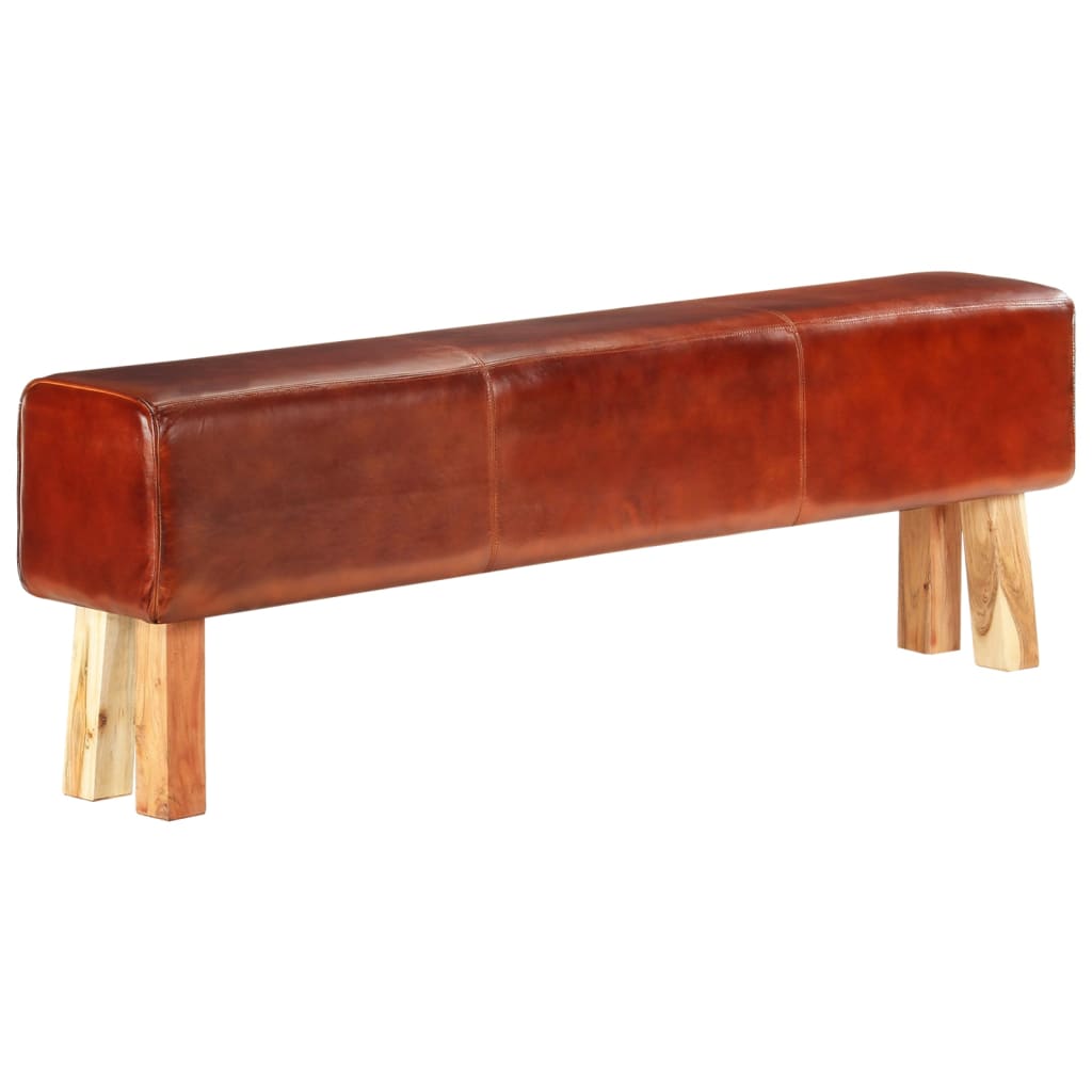 Barna valódi bőr és tömör mangófa tornapad 160 cm