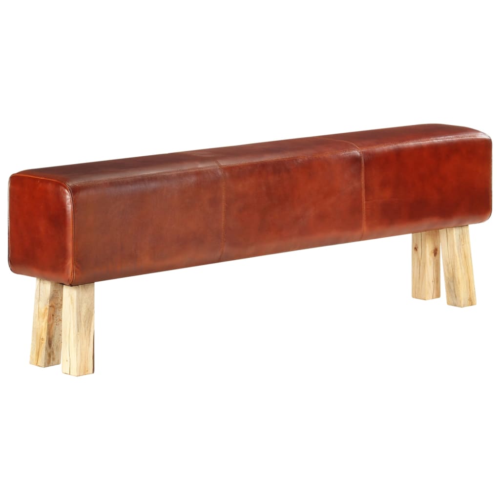 Barna valódi bőr és tömör mangófa tornapad 160 cm