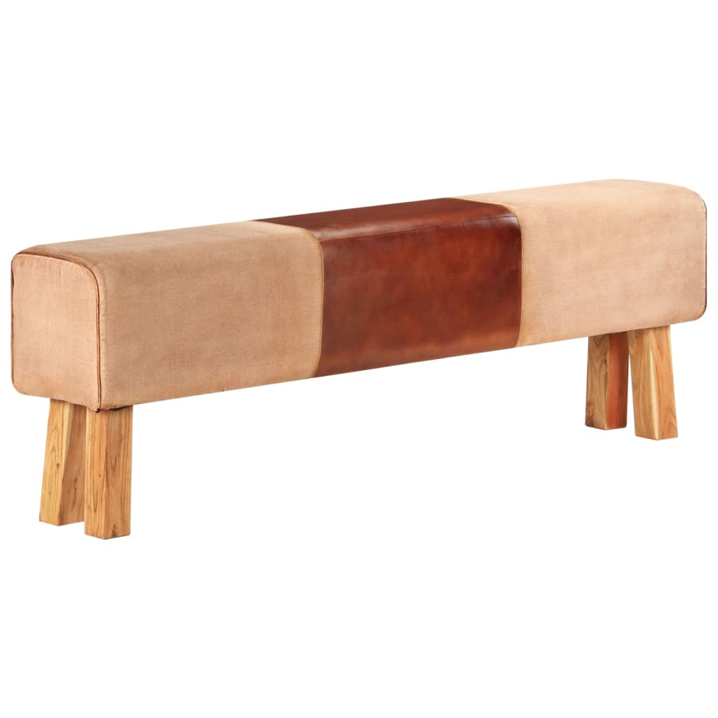 Barna valódi bőr és tömör mangófa tornapad 160 cm