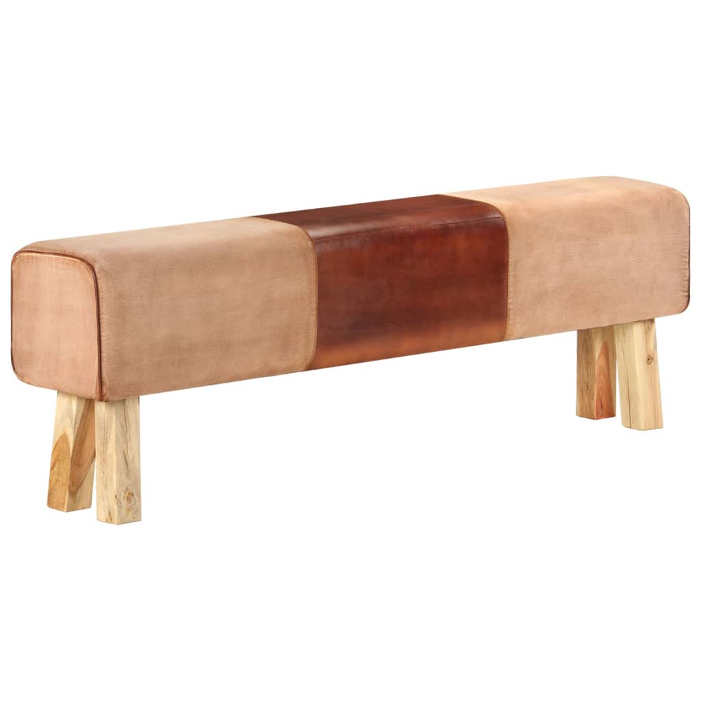 Barna valódi bőr és tömör mangófa tornapad 160 cm