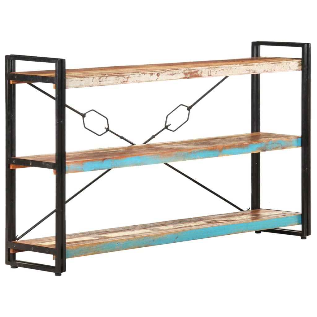 3 szintes tömör újrahasznosított fa könyvespolc 140x30x80 cm