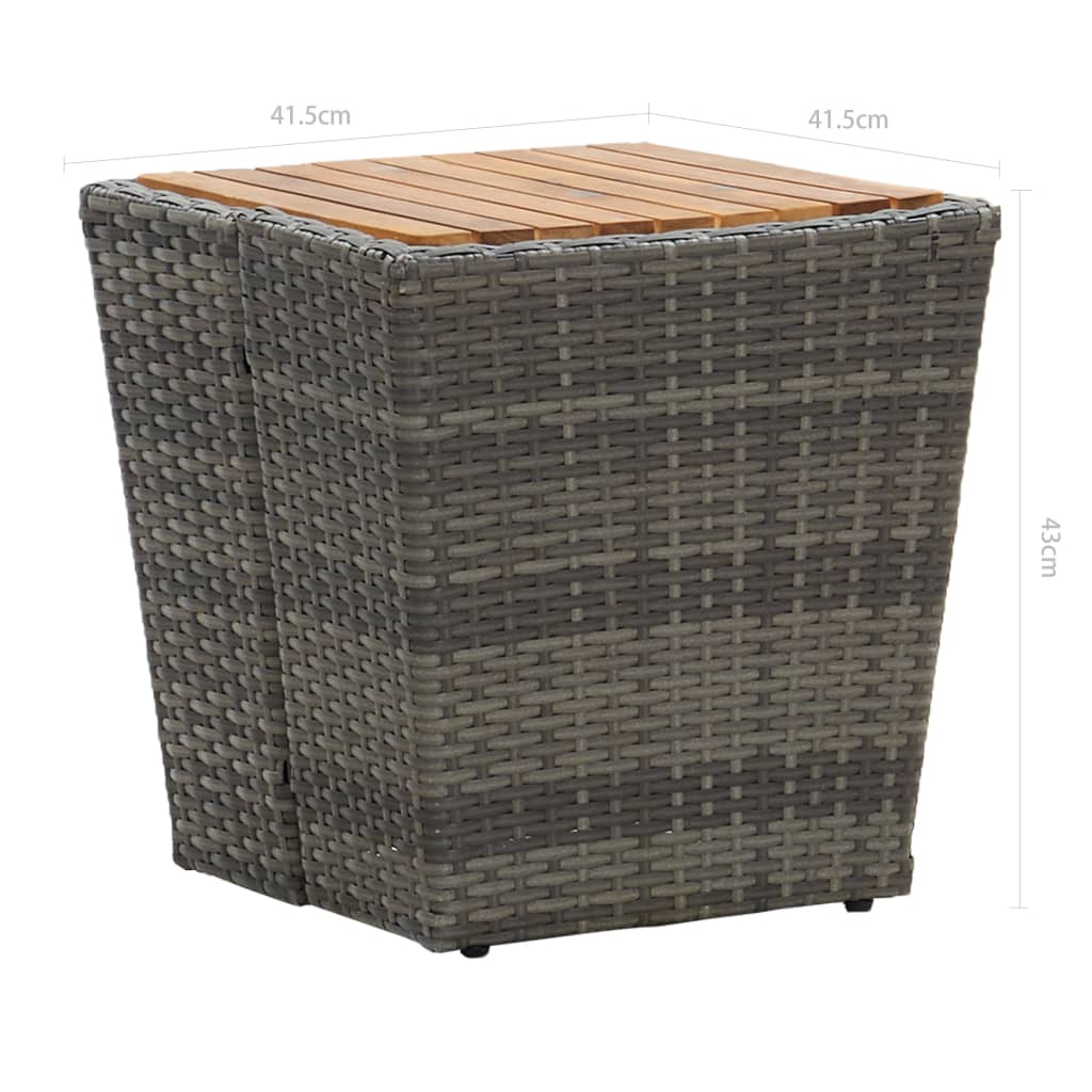 3 részes szürke polyrattan és akácfa bisztrószett