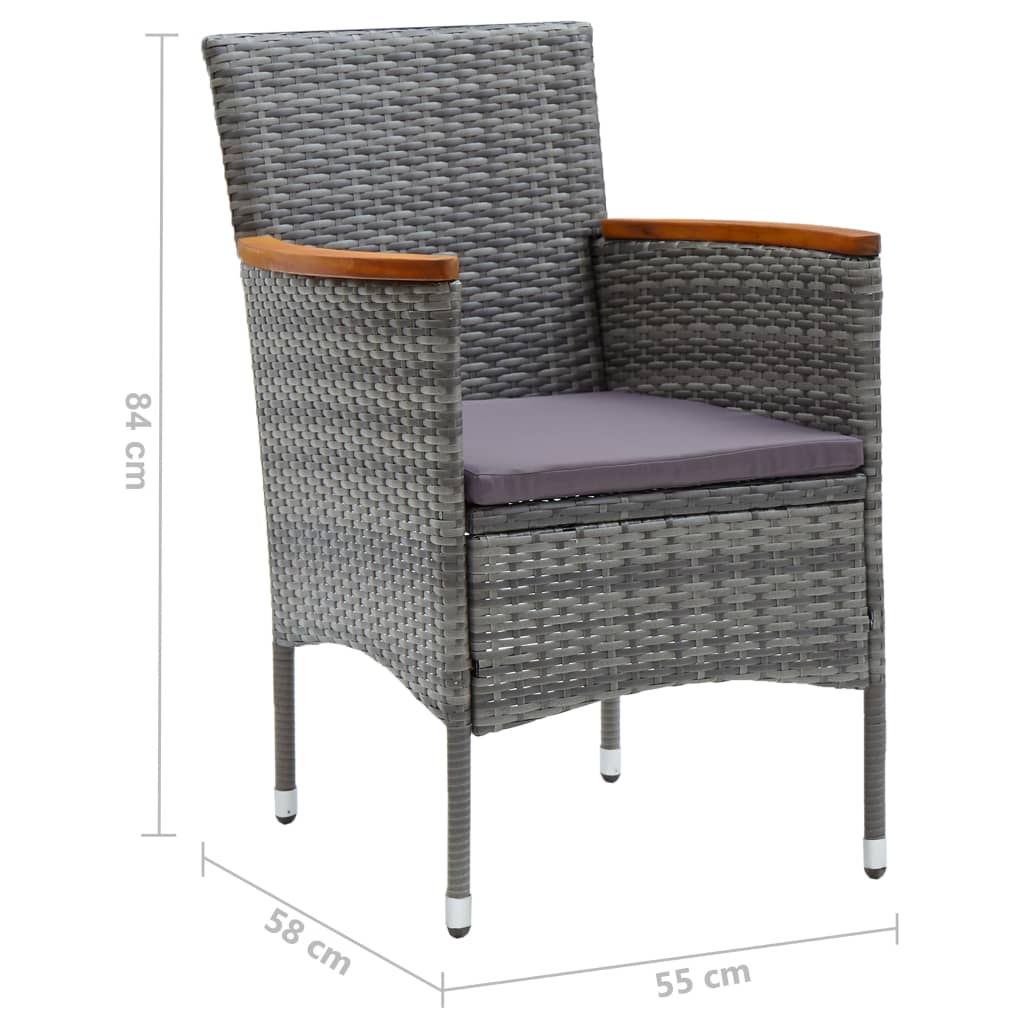 3 részes szürke polyrattan és akácfa bisztrószett