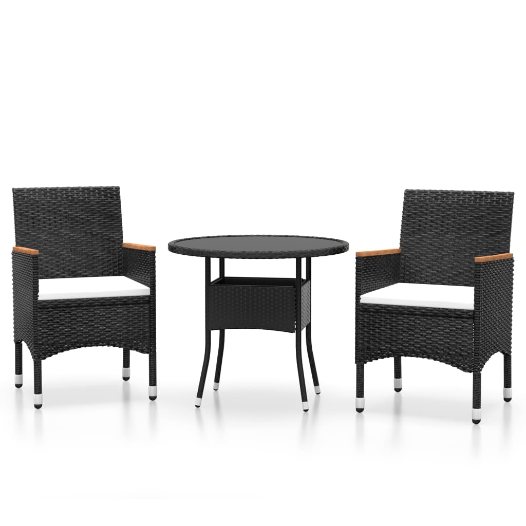 3 részes fekete polyrattan kerti étkezőgarnitúra
