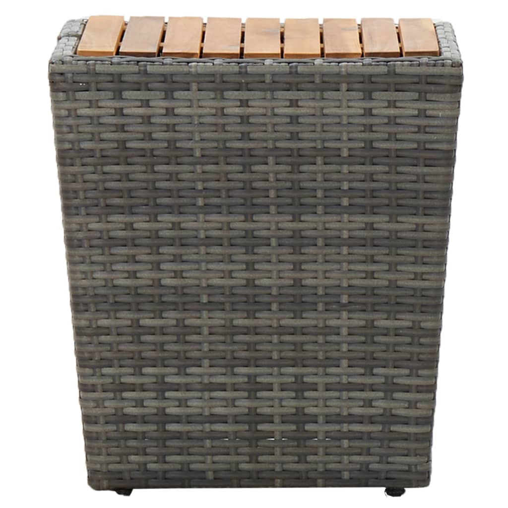 3 részes szürke polyrattan és akácfa kerti bisztrószett