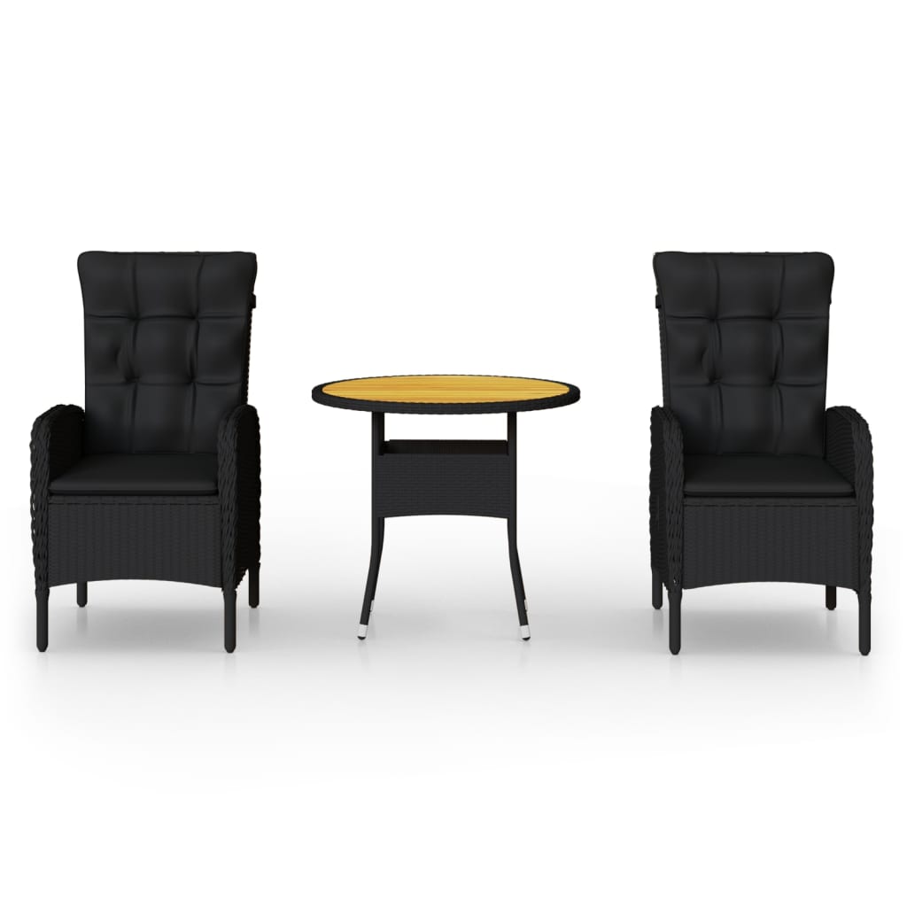 3 részes fekete polyrattan kerti bisztrószett