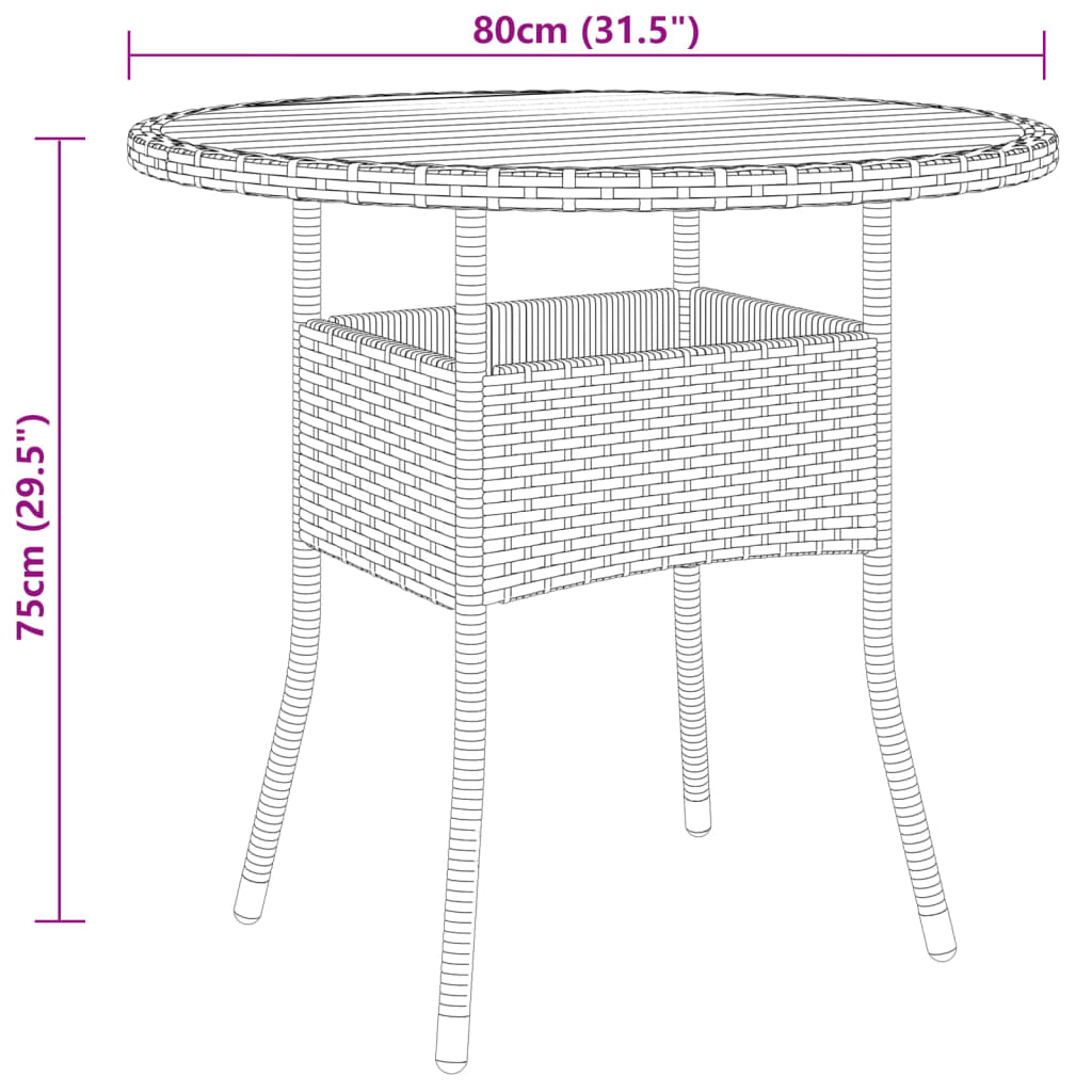 3 részes fekete polyrattan kerti bisztrószett
