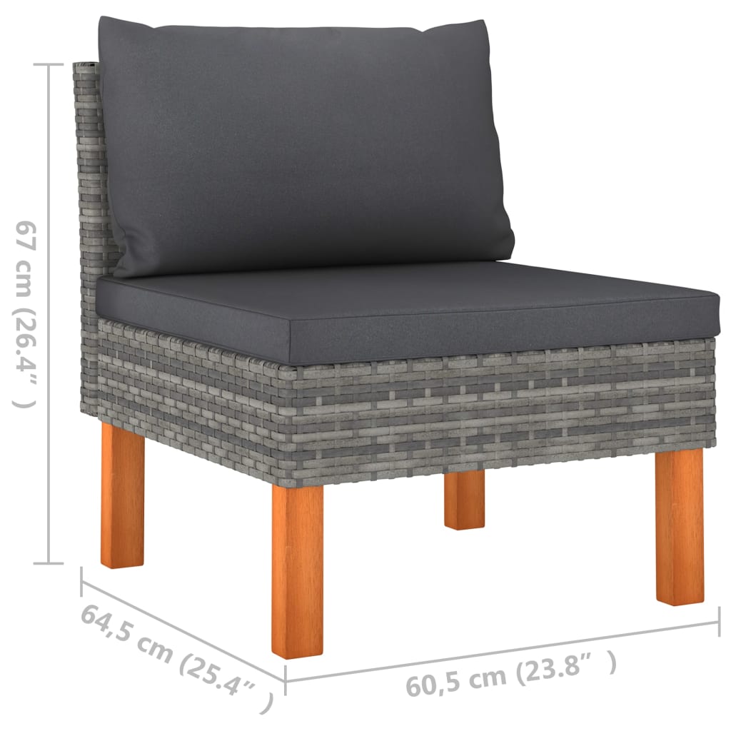 3 db polyrattan és tömör eukaliptuszfa középső kanapé