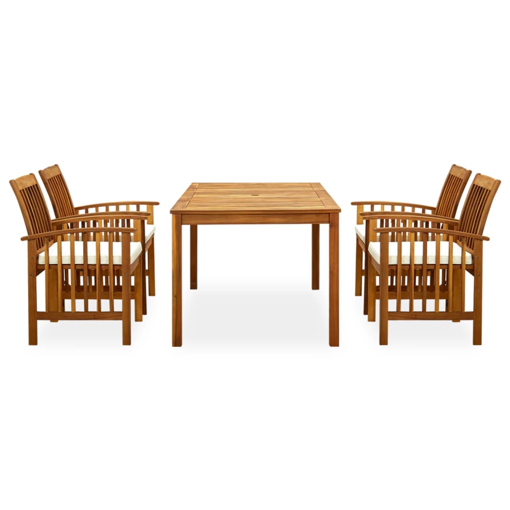 3058086 5 piece garden dining set with cushions solid acacia wood (45962+2x312128)