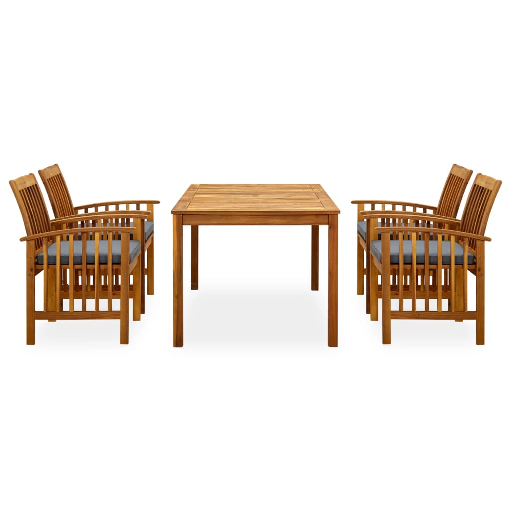 3058088 5 piece garden dining set with cushions solid acacia wood (45962+2x312130)