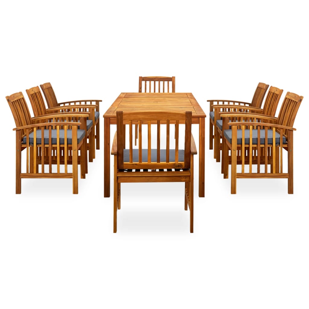 3058093 9 piece garden dining set with cushions solid acacia wood (45963+312130+2x312131)