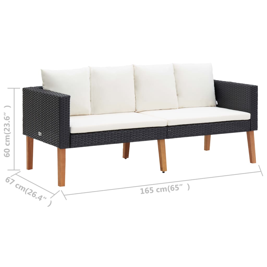 2 részes fekete polyrattan kerti ülőgarnitúra párnákkal