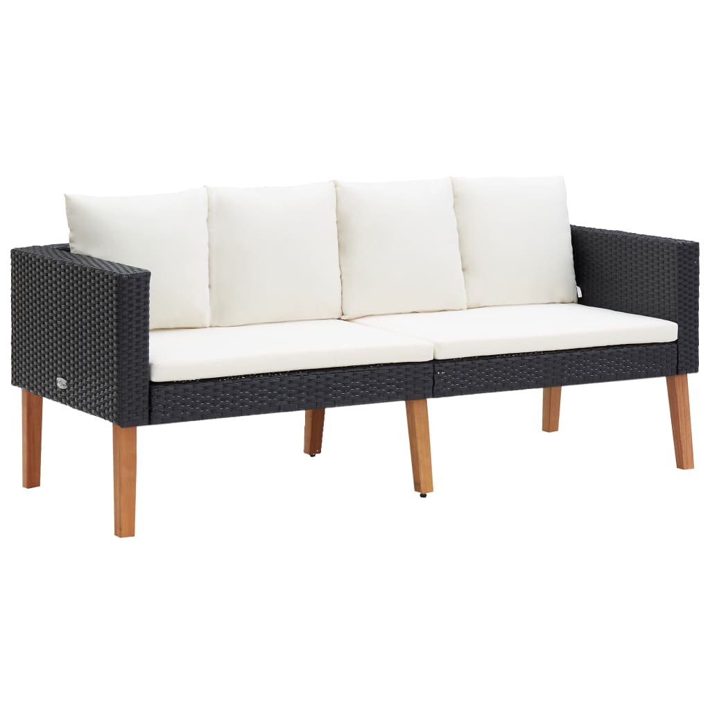 3 részes fekete polyrattan kerti ülőgarnitúra párnákkal