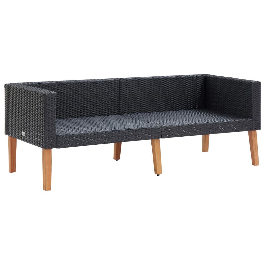 3 részes fekete polyrattan kerti ülőgarnitúra párnákkal