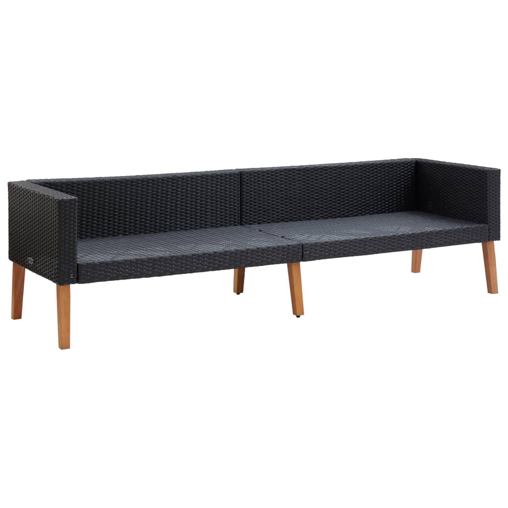 3 részes fekete polyrattan kerti ülőgarnitúra párnákkal