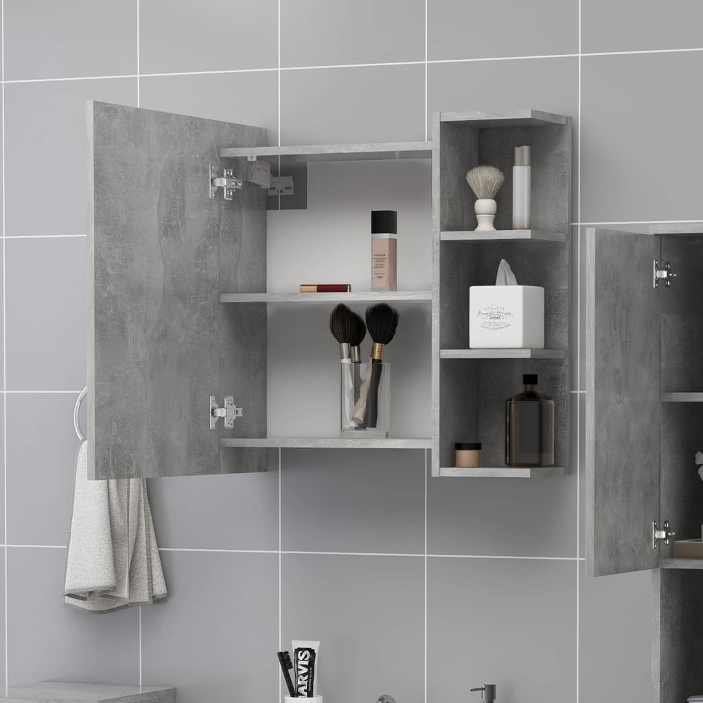 Betonszürke forgácslap tükrös fürdőszobaszekrény 62,5x20,5x64cm