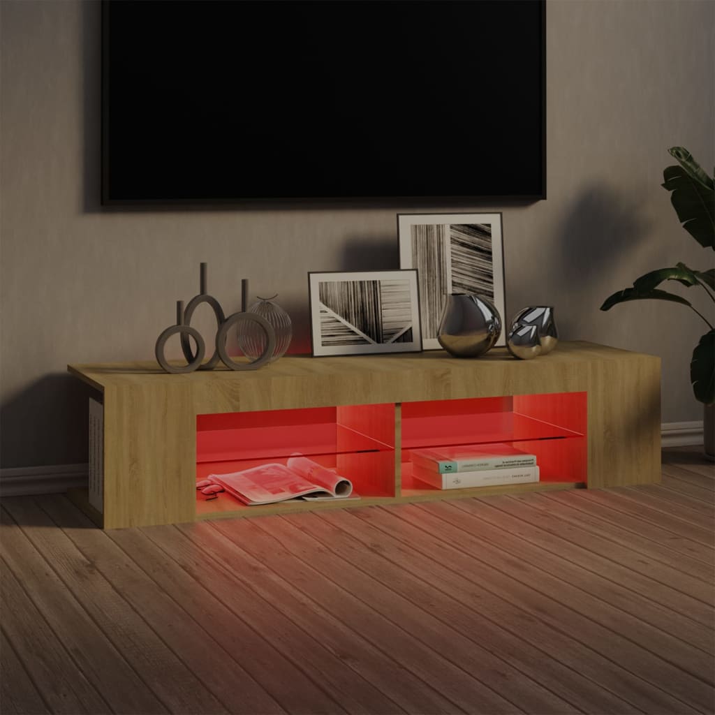 Sonoma-tölgy színű tv-szekrény led-lámpákkal 135 x 39 x 30 cm