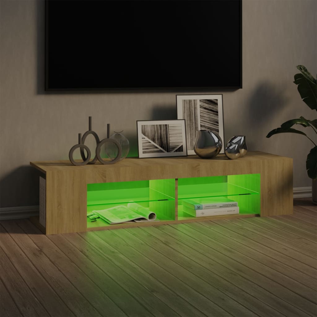 Sonoma-tölgy színű tv-szekrény led-lámpákkal 135 x 39 x 30 cm