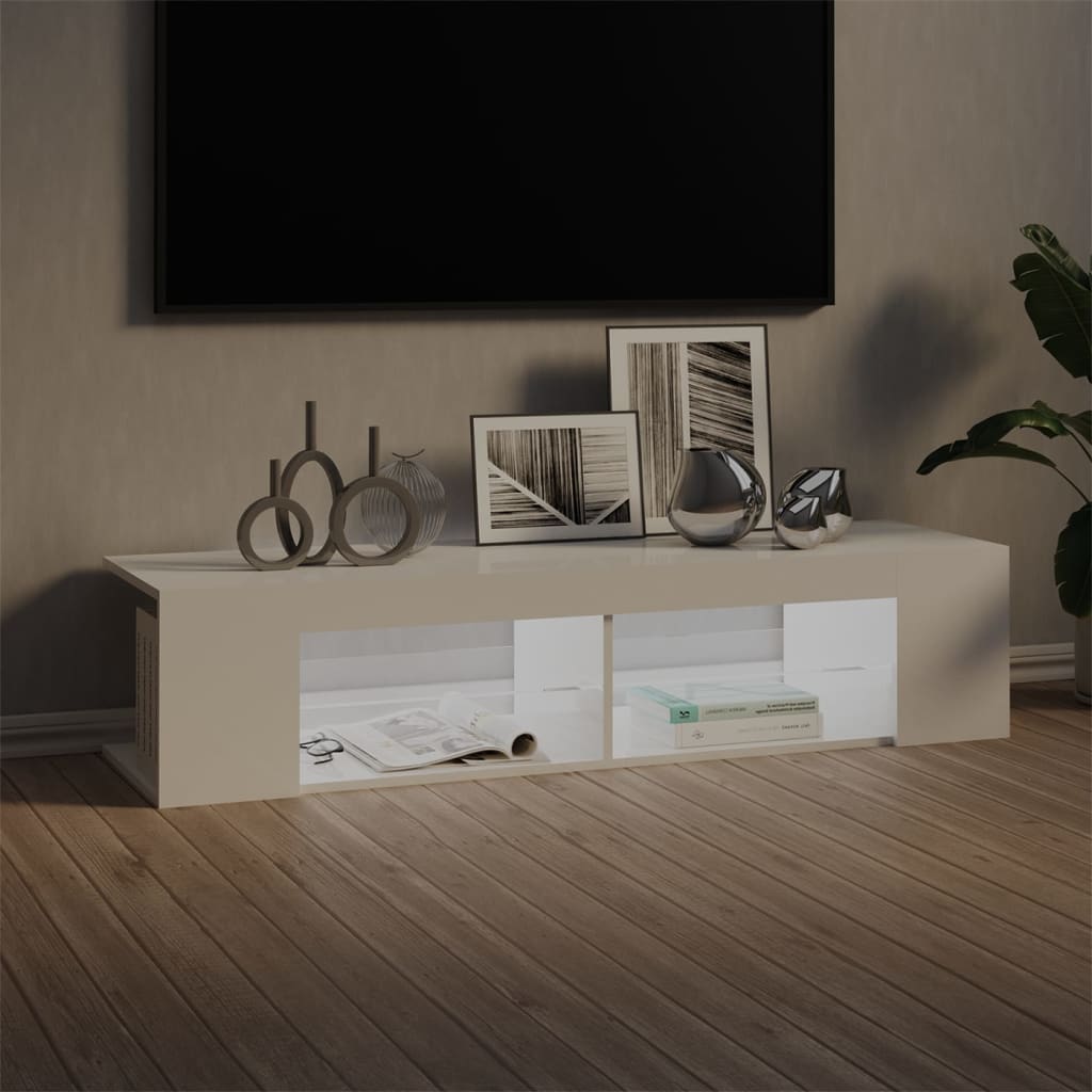Magasfényű fehér tv-szekrény led-lámpákkal 135 x 39 x 30 cm Magasfényű fehér tv-szekrény led-lámpákkal 135 x 39 x 30 cm