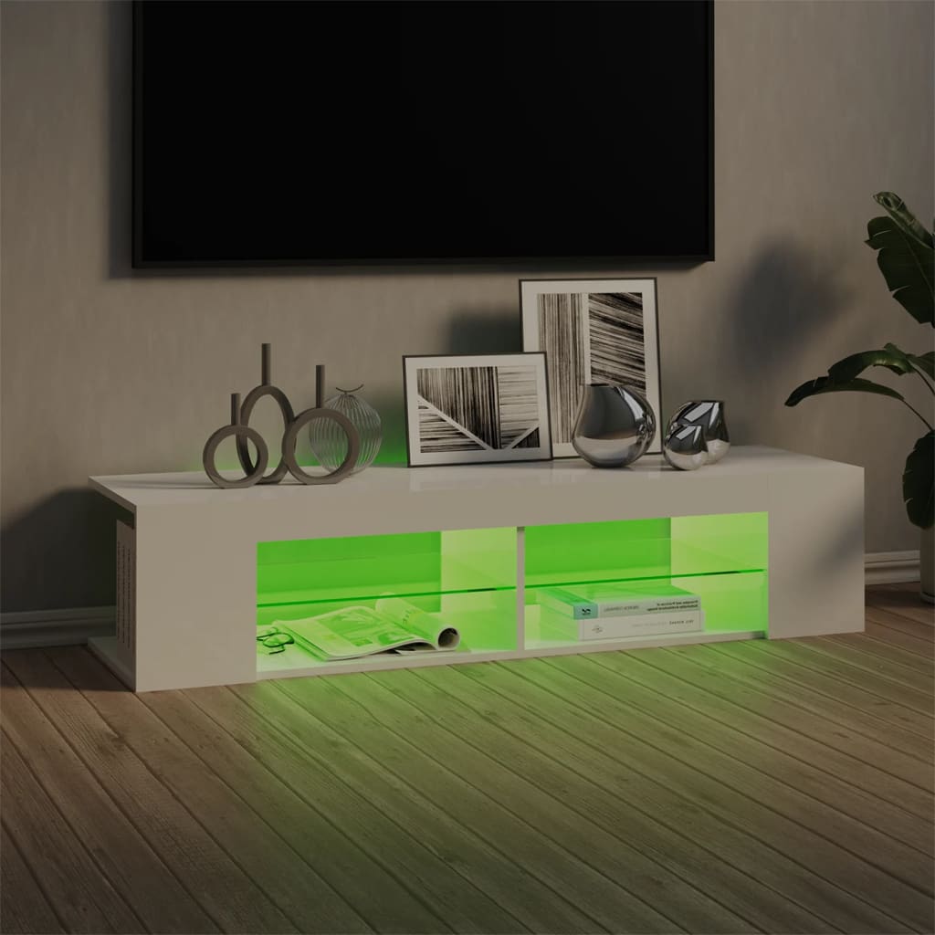 Magasfényű fehér tv-szekrény led-lámpákkal 135 x 39 x 30 cm Magasfényű fehér tv-szekrény led-lámpákkal 135 x 39 x 30 cm