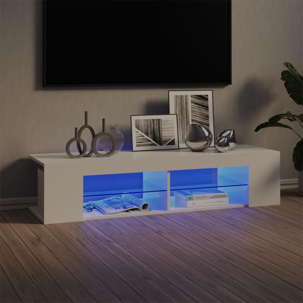 Magasfényű fehér tv-szekrény led-lámpákkal 135 x 39 x 30 cm Magasfényű fehér tv-szekrény led-lámpákkal 135 x 39 x 30 cm