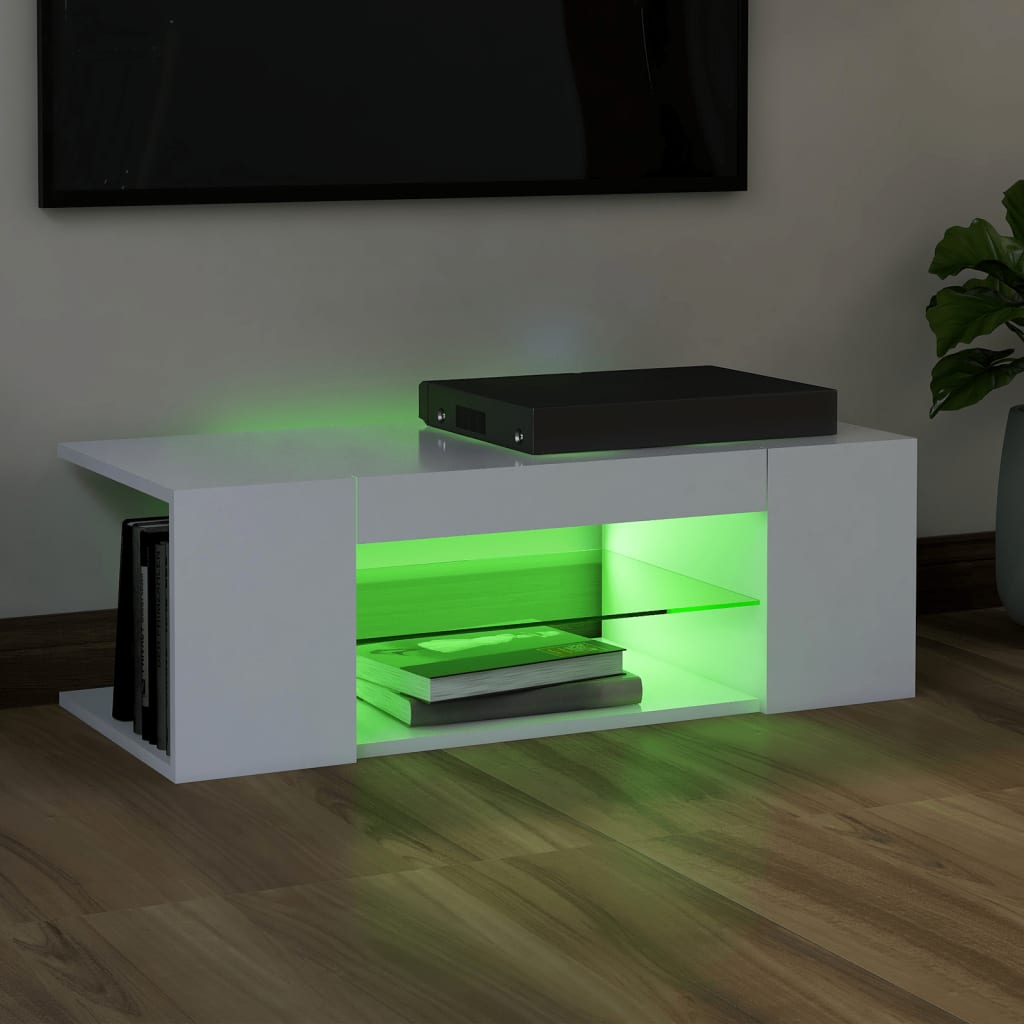 Fehér tv-szekrény led-lámpákkal 90 x 39 x 30 cm