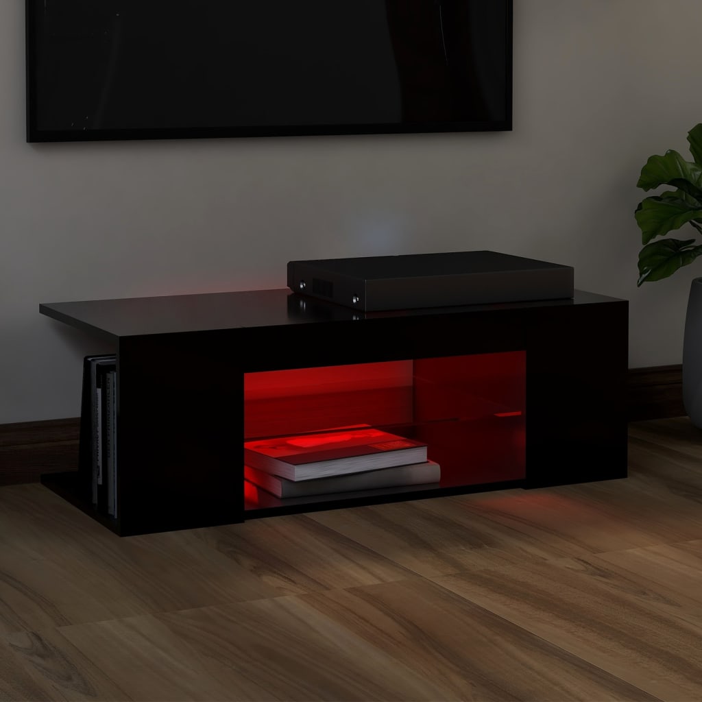 Fekete tv-szekrény led lámpákkal 90 x 39 x 30 cm Fekete tv-szekrény led lámpákkal 90 x 39 x 30 cm
