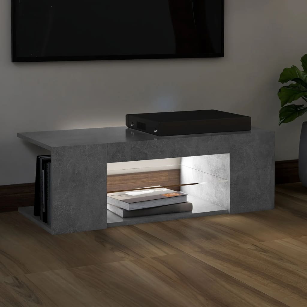 Betonszürke tv-szekrény led lámpákkal 90 x 39 x 30 cm