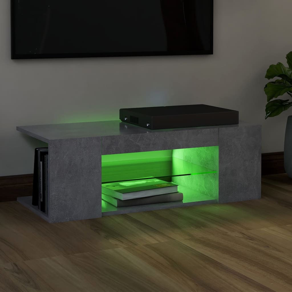 Betonszürke tv-szekrény led lámpákkal 90 x 39 x 30 cm