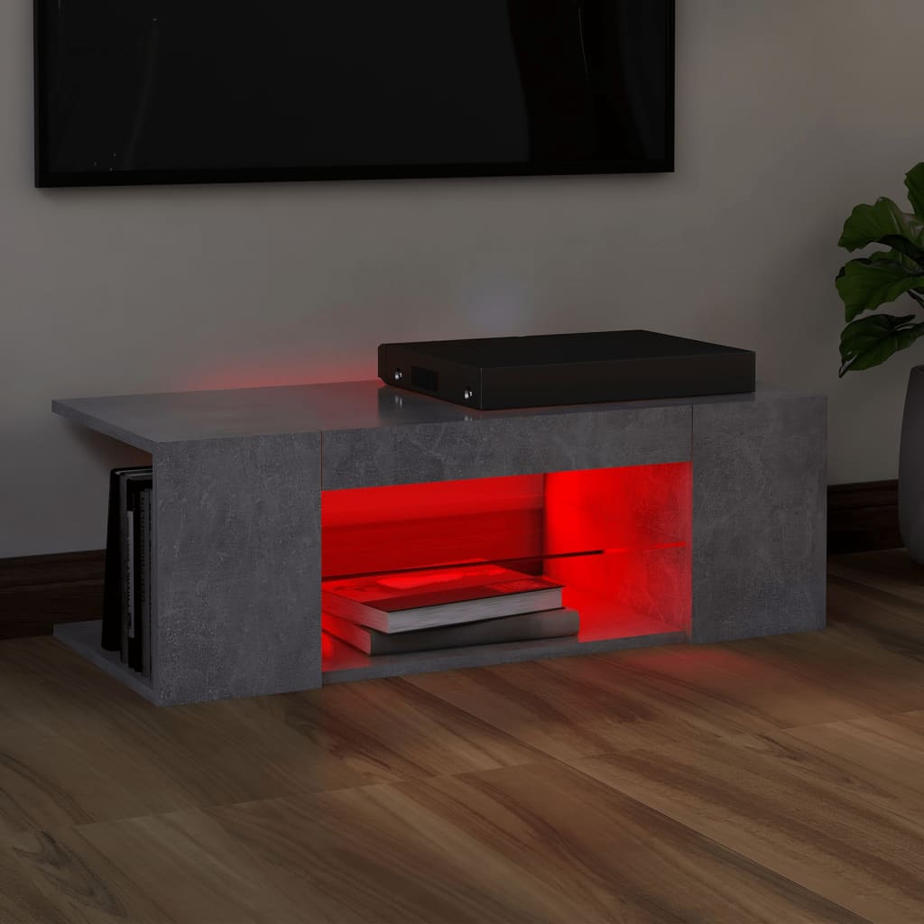 Betonszürke tv-szekrény led lámpákkal 90 x 39 x 30 cm