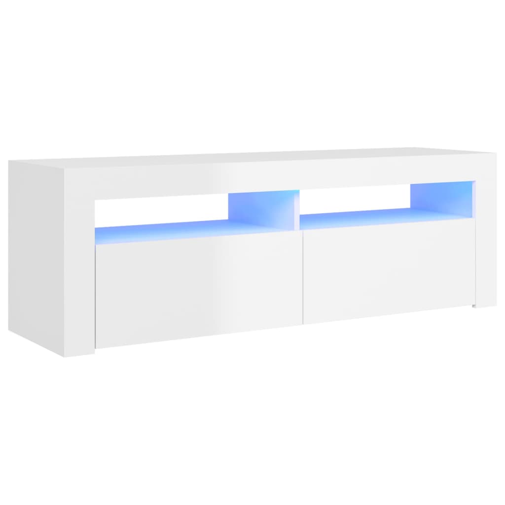 Magasfényű fehér tv-szekrény led-lámpákkal 120 x 35 x 40 cm