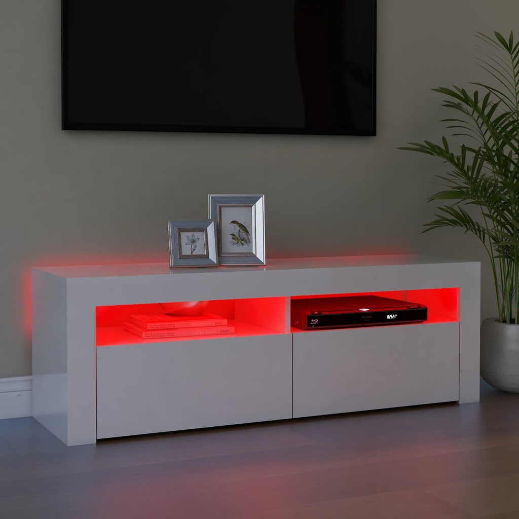 Magasfényű fehér tv-szekrény led-lámpákkal 120 x 35 x 40 cm