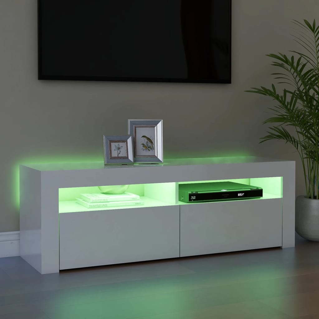 Magasfényű fehér tv-szekrény led-lámpákkal 120 x 35 x 40 cm
