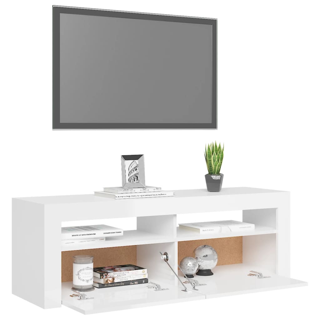 Magasfényű fehér tv-szekrény led-lámpákkal 120 x 35 x 40 cm