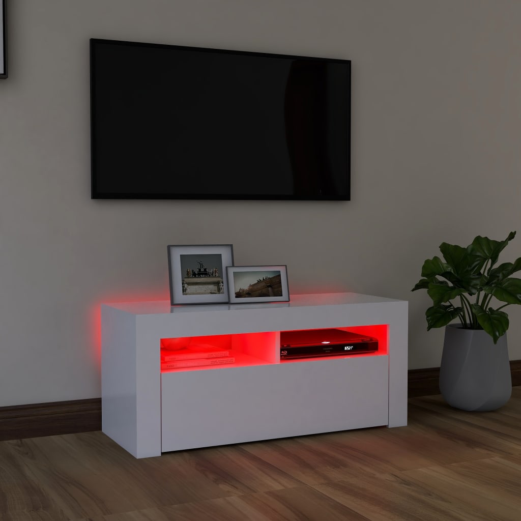 Fehér tv-szekrény led-lámpákkal 90 x 35 x 40 cm