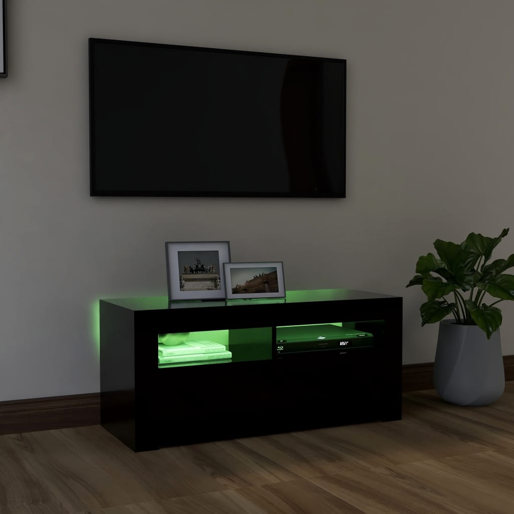 Fekete tv-szekrény led-lámpákkal 90 x 35 x 40 cm