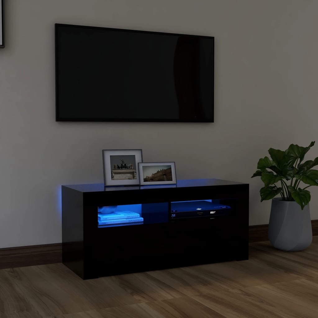 Fekete tv-szekrény led-lámpákkal 90 x 35 x 40 cm