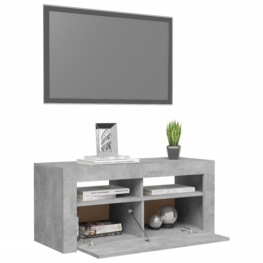 Betonszürke tv-szekrény led-lámpákkal 90 x 35 x 40 cm