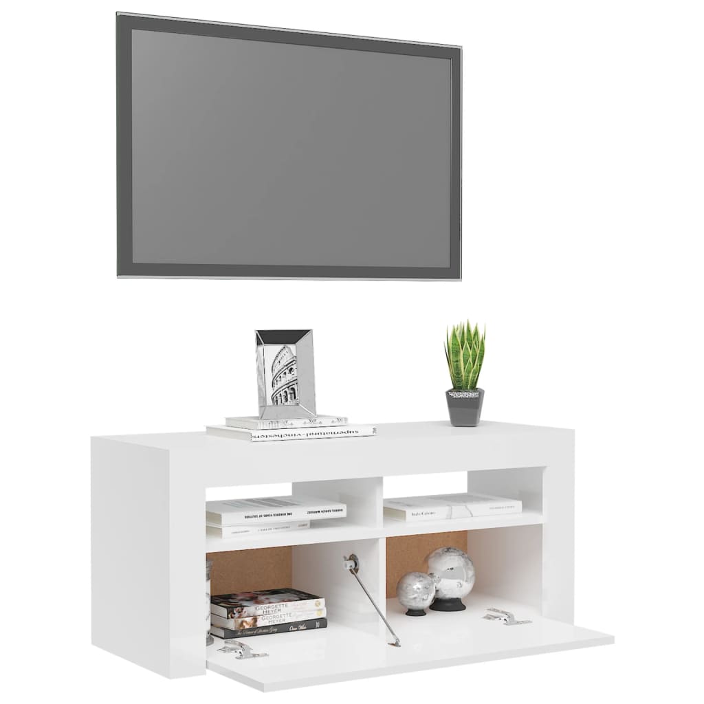 Magasfényű fehér tv-szekrény led-lámpákkal 90 x 35 x 40 cm