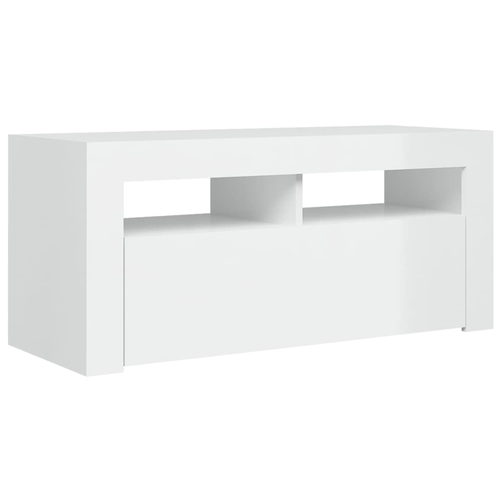 Magasfényű fehér tv-szekrény led-lámpákkal 90 x 35 x 40 cm